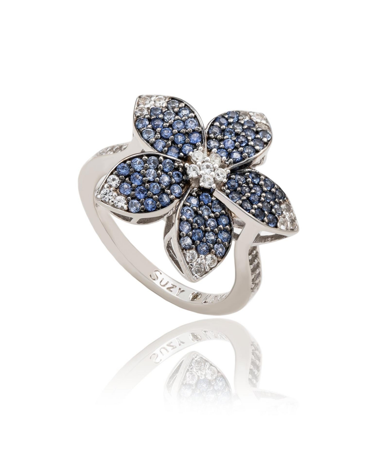 Suzy Levian New York Sterling Silver Sapphire & White Flower Ring
