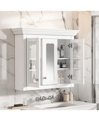 35" Wall Mounted Medicine Cabinet with Mirror and 5 Adjustable Storage Shelves