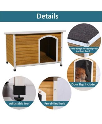 Yellow Medium Wooden Outdoor Dog House with Adjustable Plastic Feet and Elevated Floor