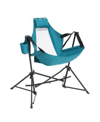 Hammock Camping Chair, Folding Portable Rocking Chair, Aluminum Alloy Adjustable Back Swinging Chair with Pillow Cup Holder, Recliner with Carry Bag for Outdoor Travel Lawn Backyard, Blue (2pcs)