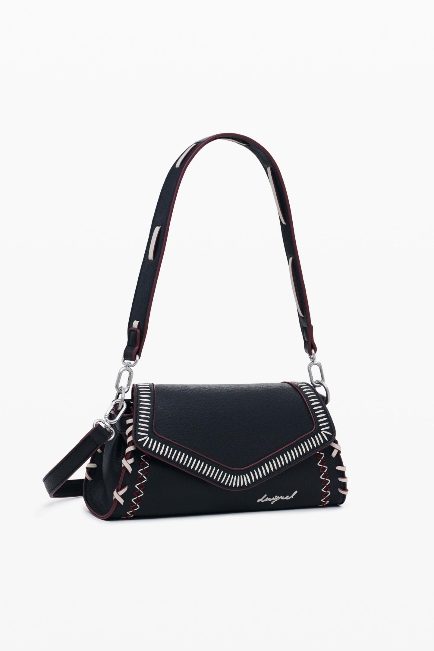 Женская сумка Desigual Medium faux leather effect bag with stitching, цвет: Чёрный — фото 4