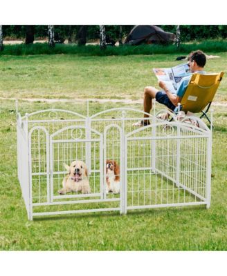 24 in H. 8 White Panels Heavy Duty Metal Dog Pen Pet with Door  for Large Medium Small Dogs Indoor Outdoor