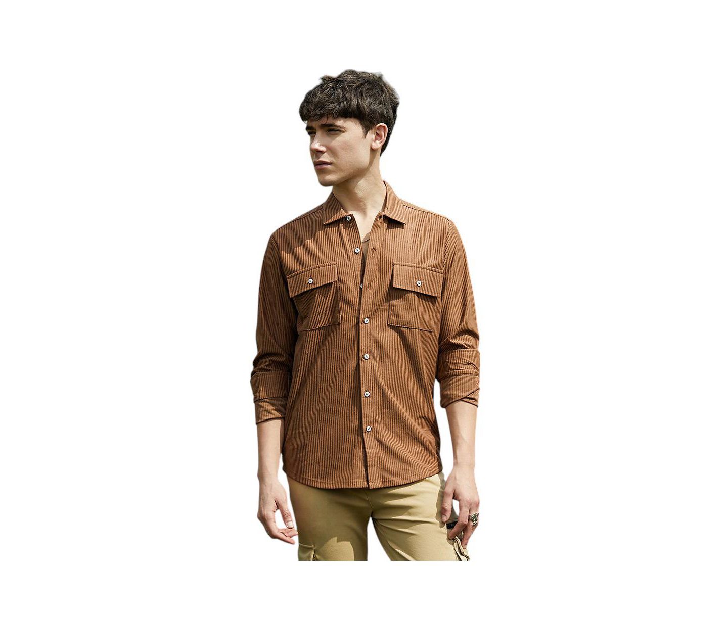 Мужская рубашка Cahoot Campus Sutra Solid Ribbed Utility, цвет: Коричневый — фото 1