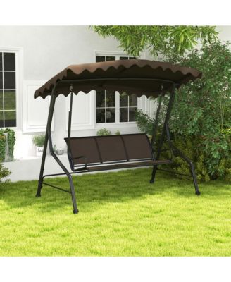 3-Seat Outdoor Swing Porch Canopy Swing w/ Adjustable Shading Breathable Seat