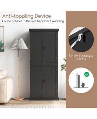 72.5'' Kitchen Pantry w/4 Door 6-Tier Shelves Freestanding Modern Storage