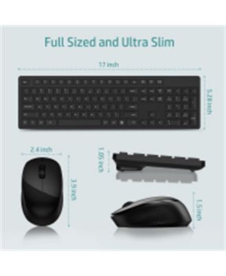 Wireless Keyboard and Mouse Combo, Full-Sized Ergonomic Computer Keyboard, 2.4GHz Cordless Keyboard Silent Mouse Set with 2-in-1 USB Receiver, 12 FN Shortcuts for Laptop,Black