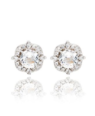Sterling Silver Sapphire Eccentric Halo Stud Earrings