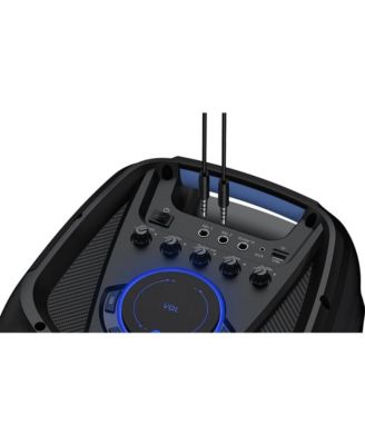 Wireless Bluetooth Party Speaker with Deep Bass, LED Effects, USB, FM Radio, TWS Pairing, Karaoke Mic and Guitar Inputs, Loud Sound System