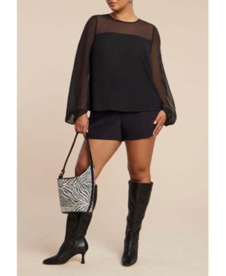 Women's Plus Size Draped Sheer Sleeve Blouse