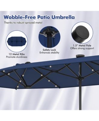 13 FT Patio Umbrella Double-Sided Market Umbrella w/ 36 Solar-Powered LED Lights