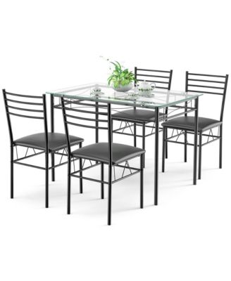 5 PC Dining Set Glass Top Table and 4 Chairs Kitchen Room Furniture