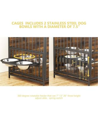 48 in. Furniture Style Large Dog Crate with 360° Adjustable Raised Feeder for Dogs