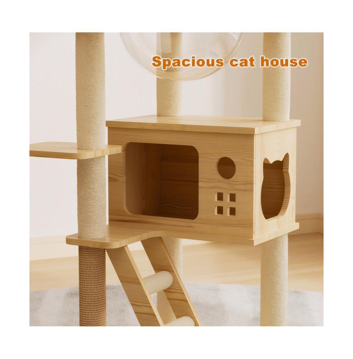 Aostirmotor 49 in. Wood Cat Tower with Acrylic Hammock for Small Large Cats