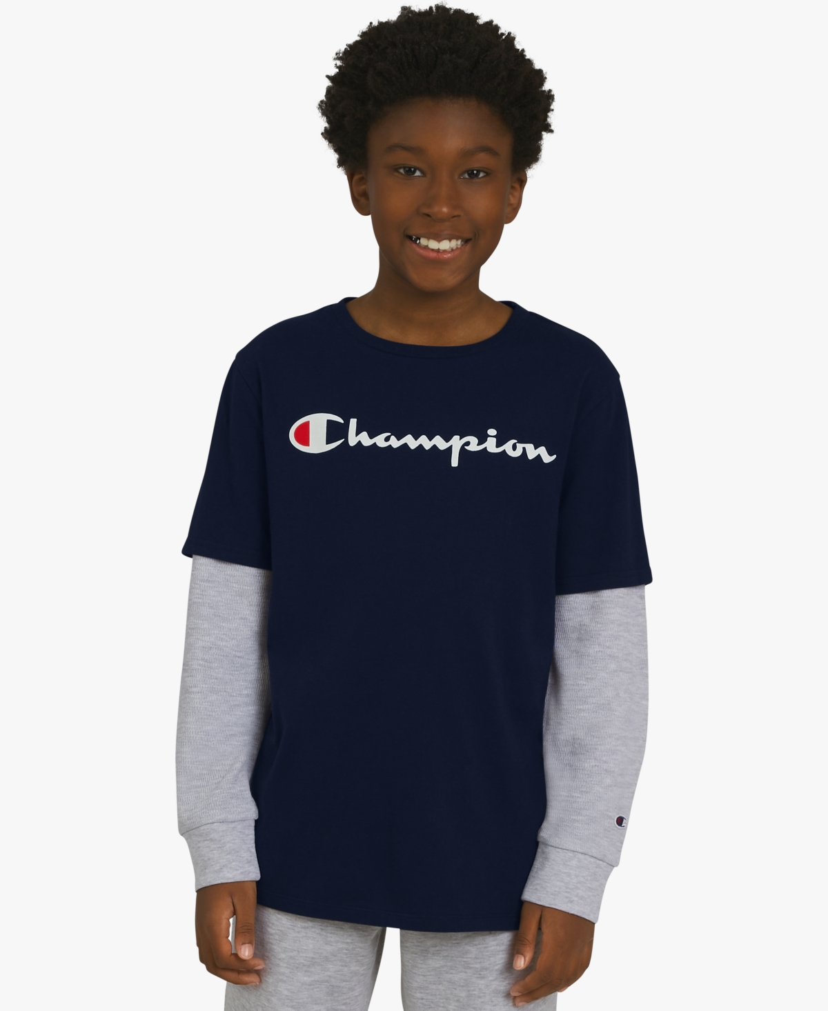 Champion Big Boys Layered-look Logo Graphic T-shirt In Blue