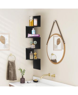 5-Tier Zig Zag Floating Corner Wall Bookshelf Unit – (40" Tall) for Living Room, Bedroom, Office, & More - Space-Saving Storage Solution