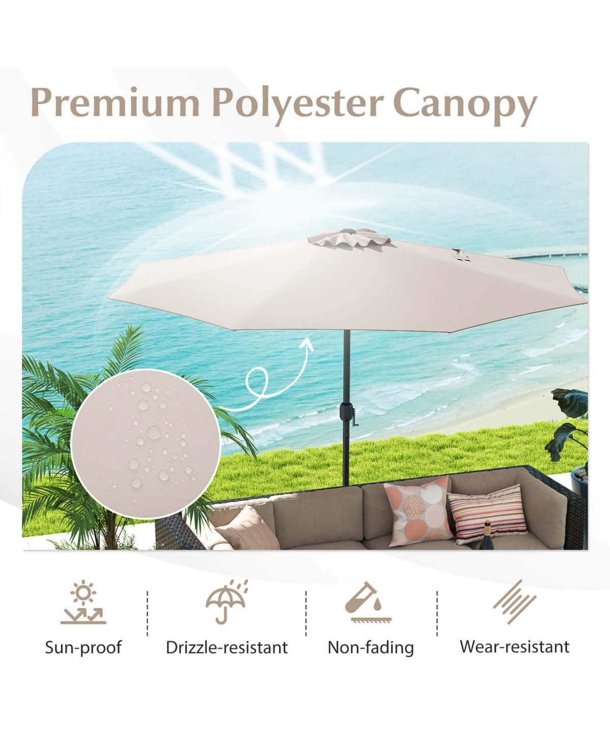 Costway 12 Ft Patio Umbrella Outdoor Market with Crank Handle 8 Sturdy Ribs