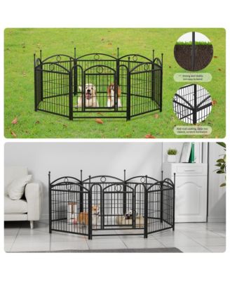 24 in H. 8 Black Panels Heavy Duty Metal Dog Pen Pet with Door  for Large Medium Small Dogs Indoor Outdoor