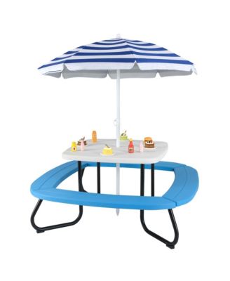 Kids Picnic Table Outdoor Activity Table with Adjustable & Collapsible Umbrella