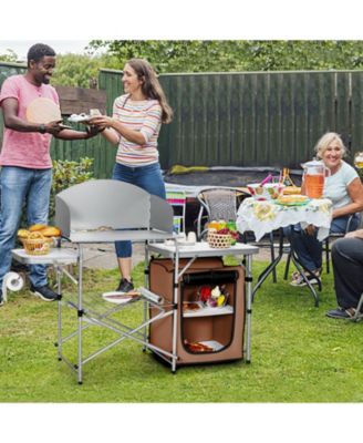 Folding Camping Table with Storage and Windscreen