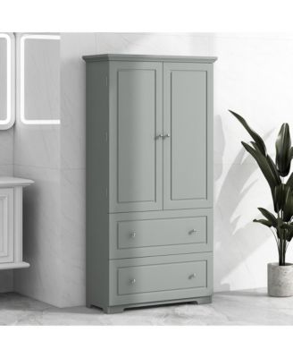 Wide Bathroom Storage Cabinet, Freestanding Unit with Two Drawers and Adjustable Shelf