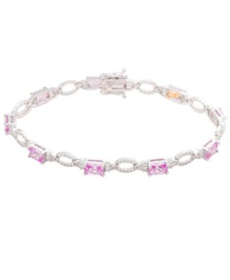 Suzy Levian Sterling Silver Emerald-Cut Sapphire & Created White Sapphire Tennis Bracelet