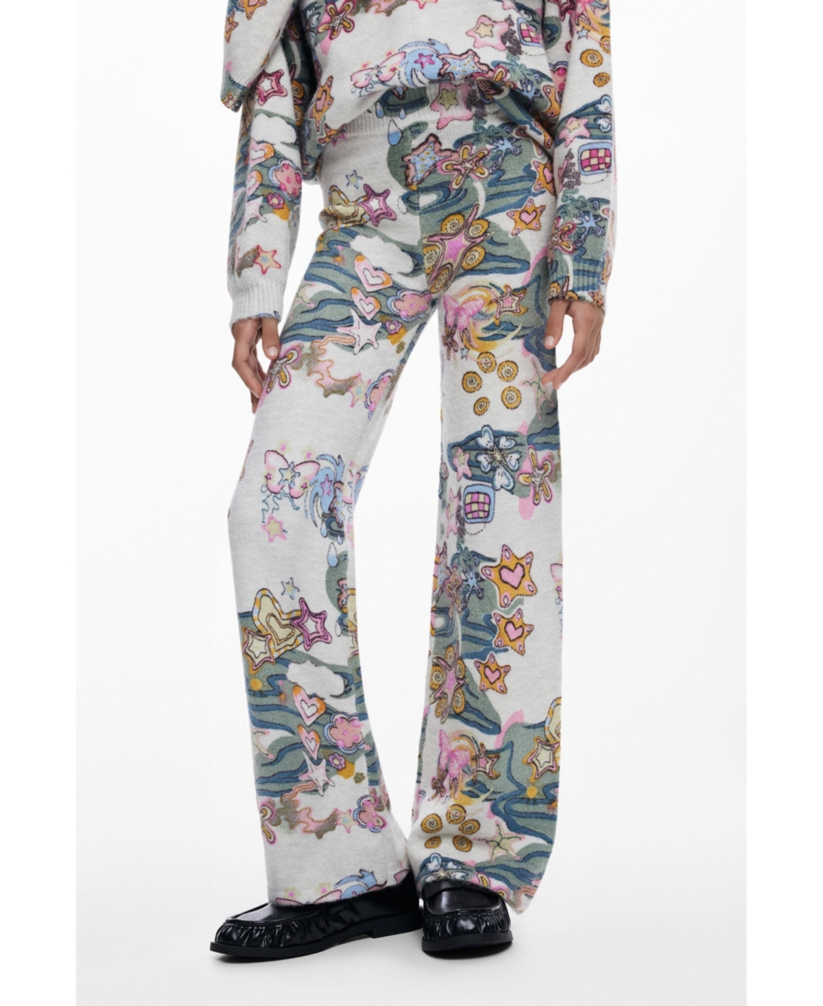Desigual Girls's Elastic Pants With Patterns In Green