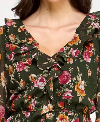 Juniors' Floral  Long Sleeve Dress
