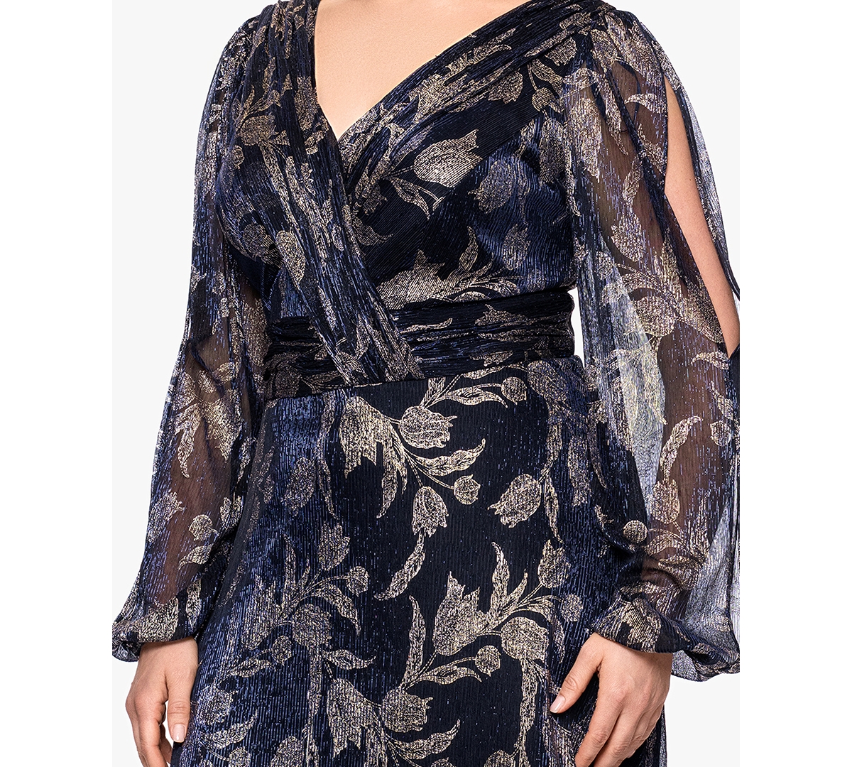 Betsy & Adam Plus Size Foil Crink Long Sleeve A-line Dress In Multi
