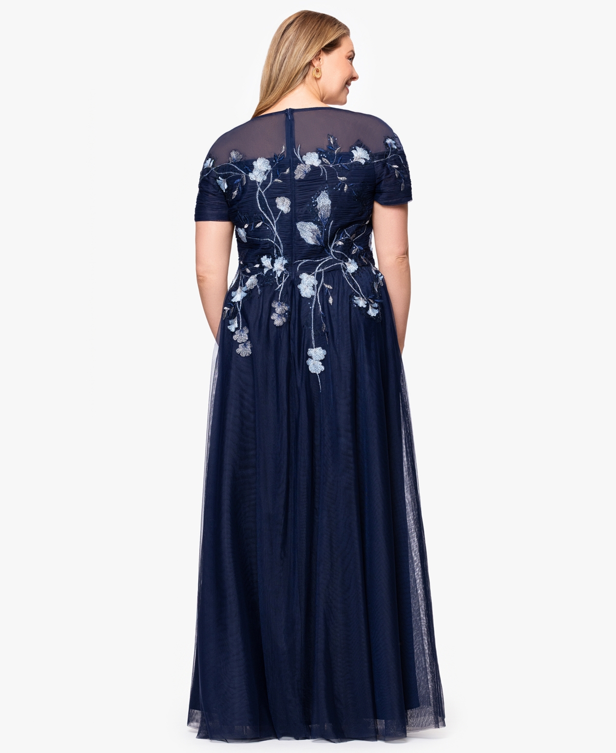 Betsy & Adam Plus Size Sequin Embellished A-line Maxi Dress In Blue