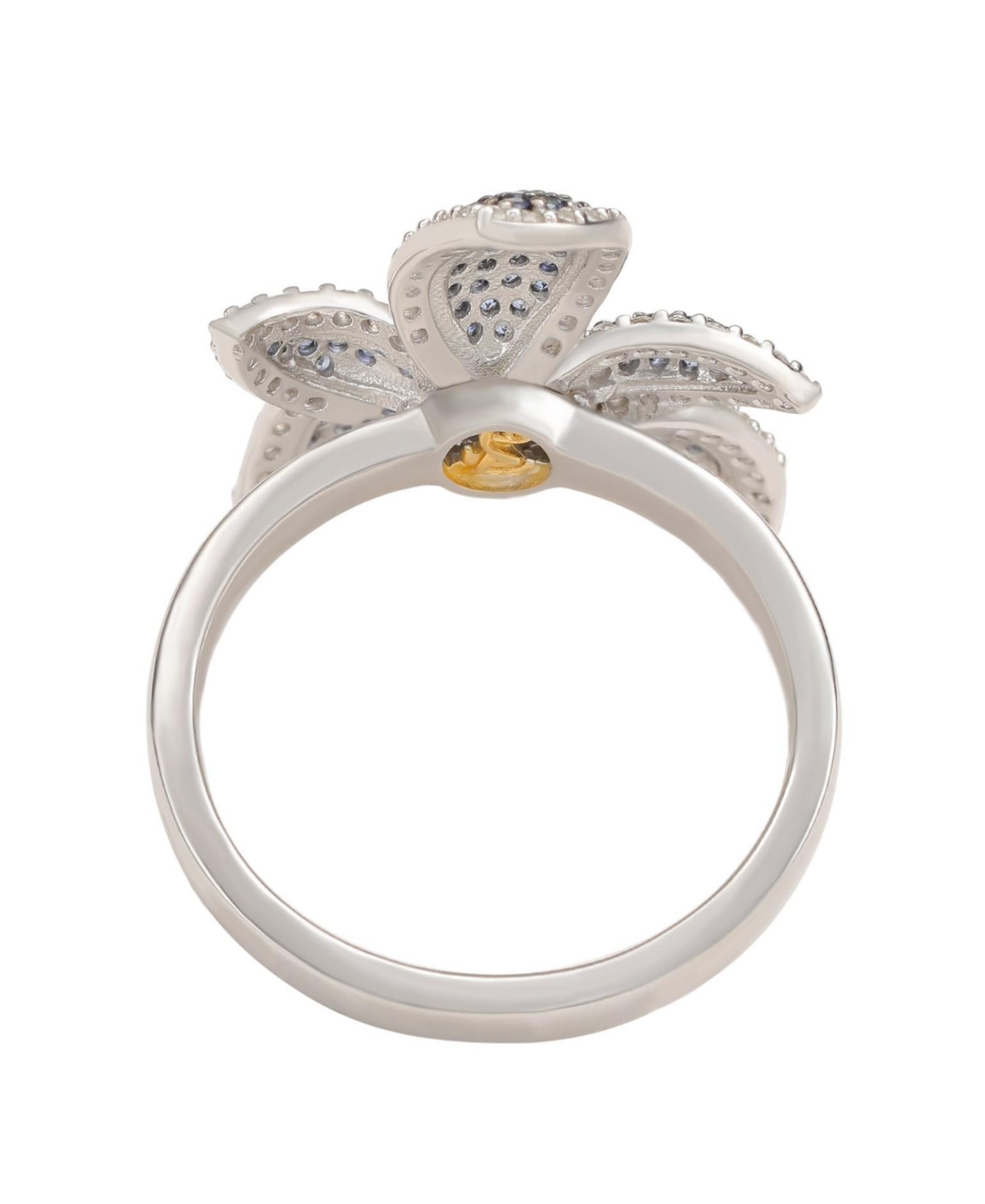 Suzy Levian New York Sterling Silver Sapphire & White Flower Ring
