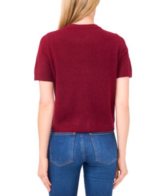 Women's Short Sleeve Bow Button Cardigan Sweater