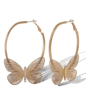 Gold-Tone Butterfly Hoop Earrings with Textured Wings