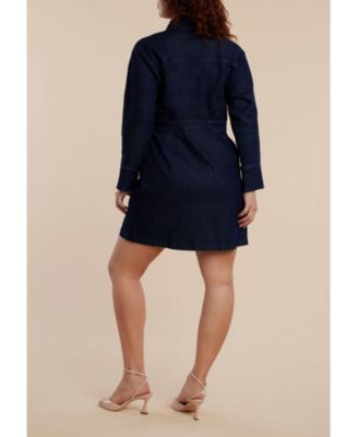 Women's Plus Size Denim Mini Dress With Rhinestone Bows