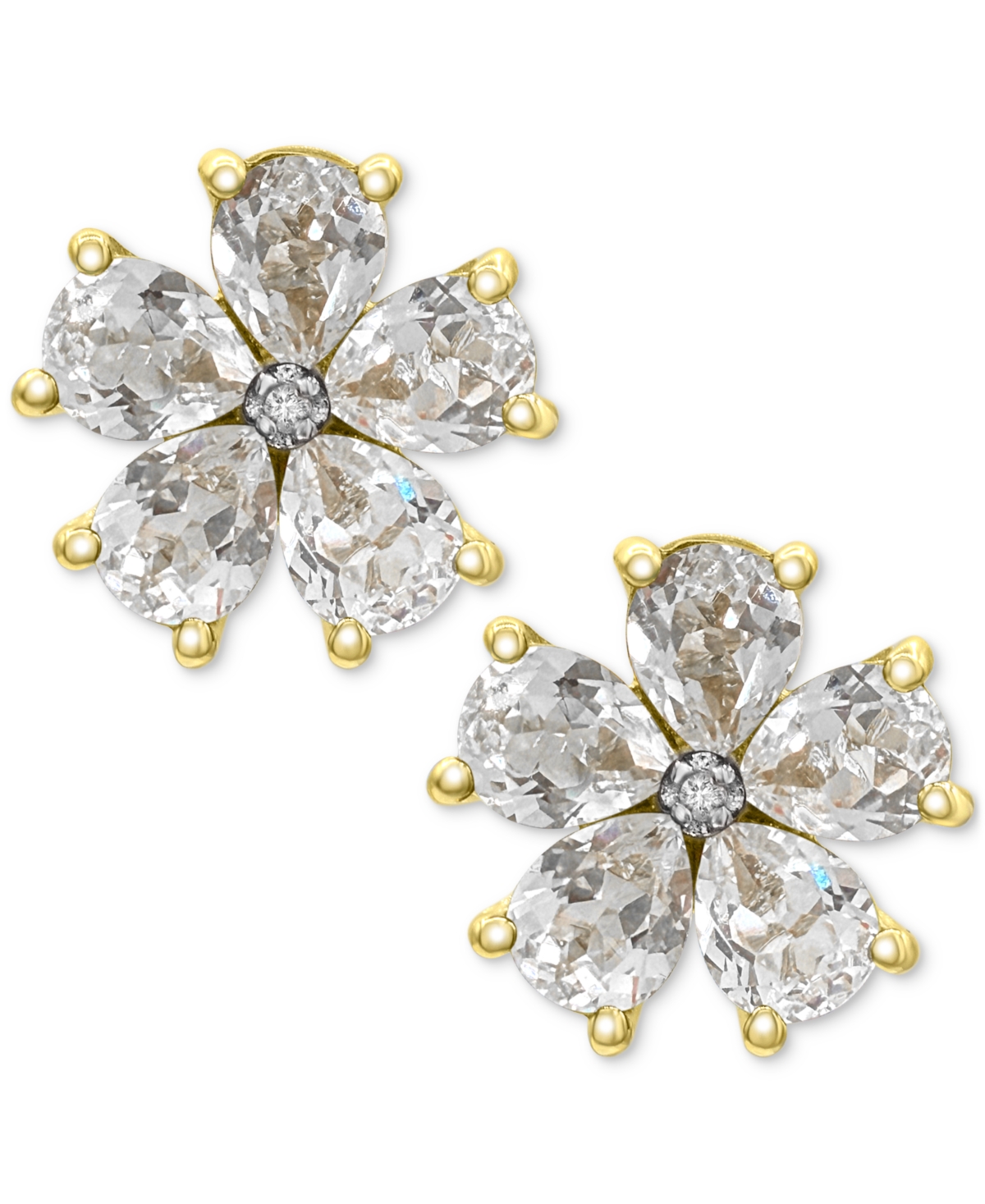 Macy's Lab-created White Sapphire 3-1/6 Ct. T.w. And Diamond Accent Flower Stud Earrings In 14k Gold-plated In White
