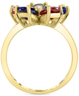 Lab-created White Sapphire 3-5/8 ct. t.w. Flower Statement Ring with Diamond Accent in 14K Gold-Plated Sterling Silver