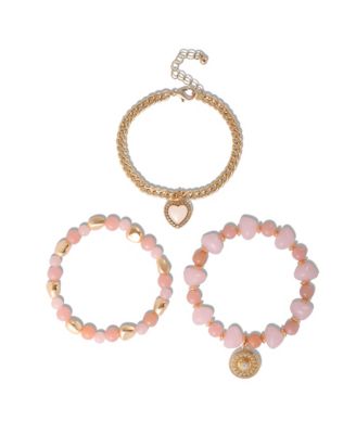 Set of 3 Pink and Gold-Tone Beaded Stretch Bracelets