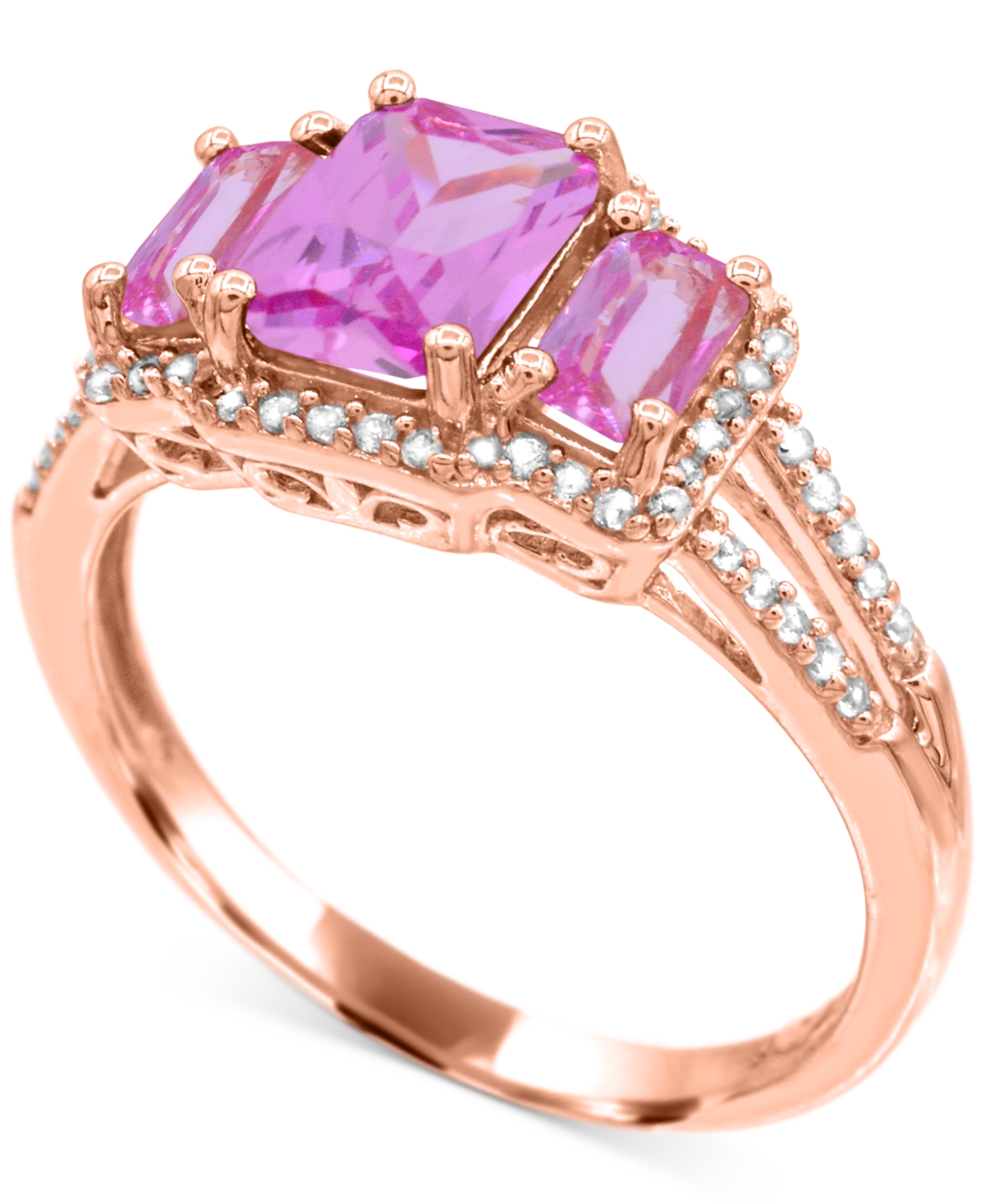 Macy's Lab Grown Sapphire (1-1/3 Ct. T.w) And Lab Grown White Sapphire (1/8 Ct. T.w) Ring In Sterling Silve In Pink