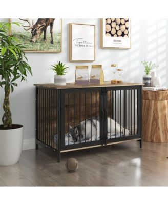 Wooden Dog Crate Furniture Dog Kennel with 2 Doors for Large Medium Dog