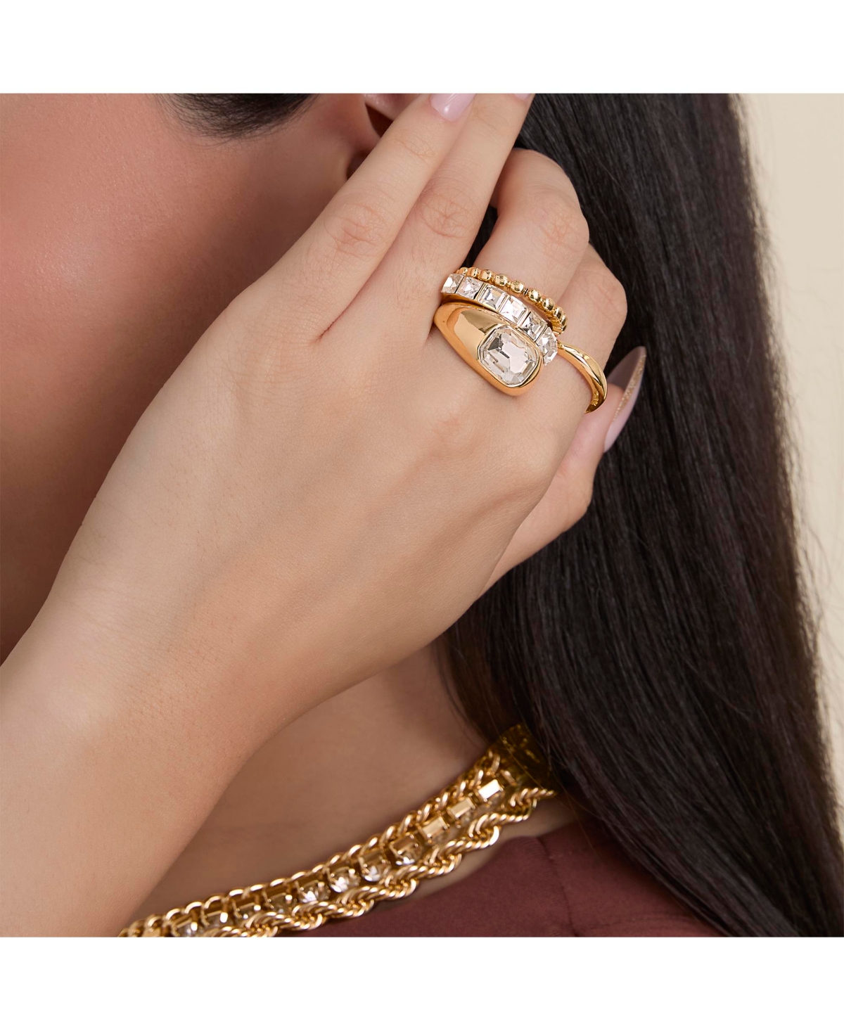 Jessica Simpson 4-Piece Textured Gold-Tone Ring Set