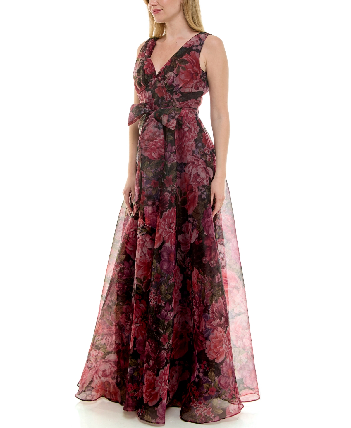 Taylor Women's Coordinating Sash V-neck Dress In Burgundy