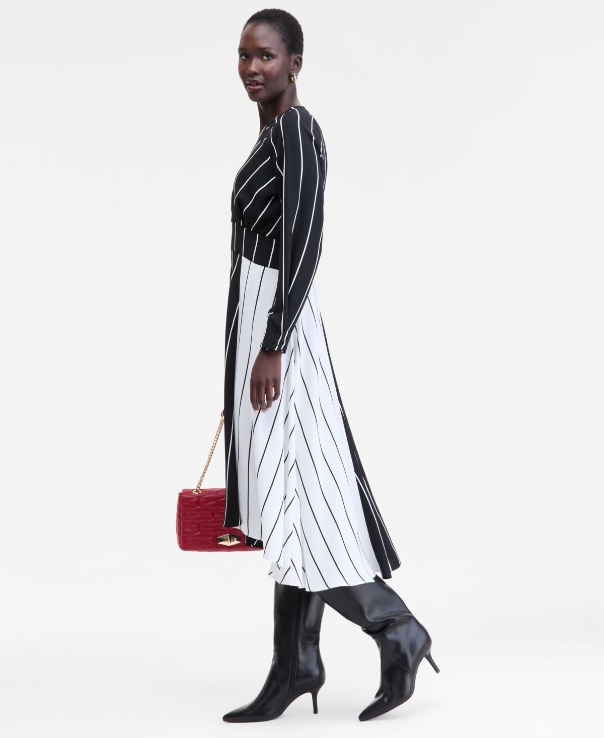 Inc International Concepts Women's Multi-stripe Surplice-neck Midi Dress, Macy's Exclusive In Black
