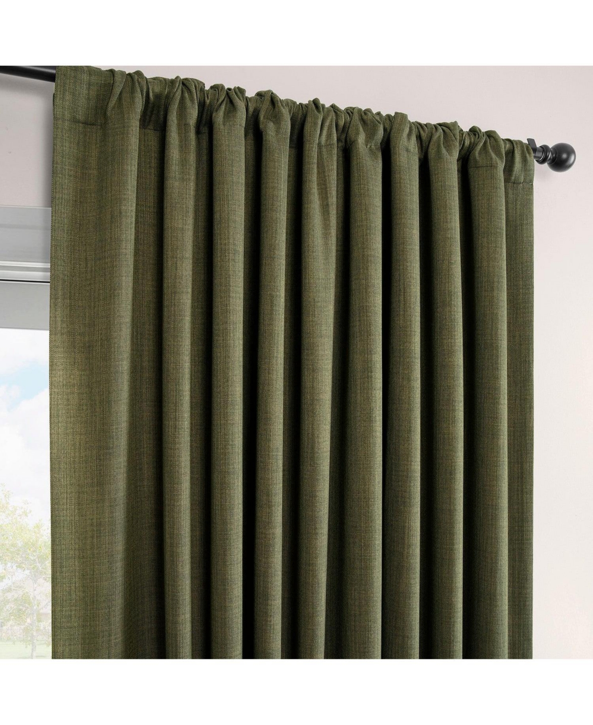 Half Price Drapes Extra Wide Textured Faux Linen Room Darkening Curtain In Green