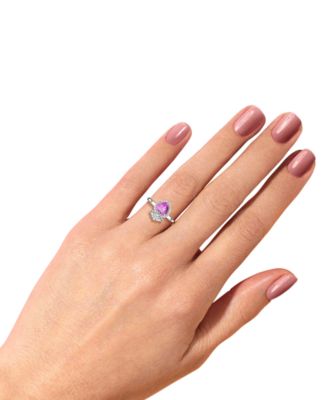 Lab Grown Pink Sapphire 1-3/8 ct. t.w. and Lab-created White Sapphire 1/3 ct. t.w. Heart Promise Ring in Sterling Silver