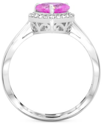 Lab Grown Pink Sapphire 1-3/8 ct. t.w. and Lab-created White Sapphire 1/3 ct. t.w. Heart Promise Ring in Sterling Silver