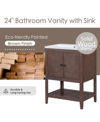 24" Modern Bathroom Vanity with Ceramic Sink, Solid Wood Frame, Open Style Shelf