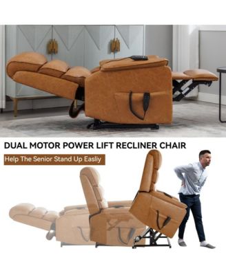 Faux Leather Power Lift Chair with Heat, Massage & Dual Motor, Heavy Duty Recliner for Elderly with Remote