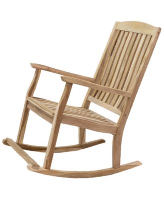 Teak Wood Outdoor Porch Rocking Chair with Slatted Back, 275 lb Capacity, Unfinished