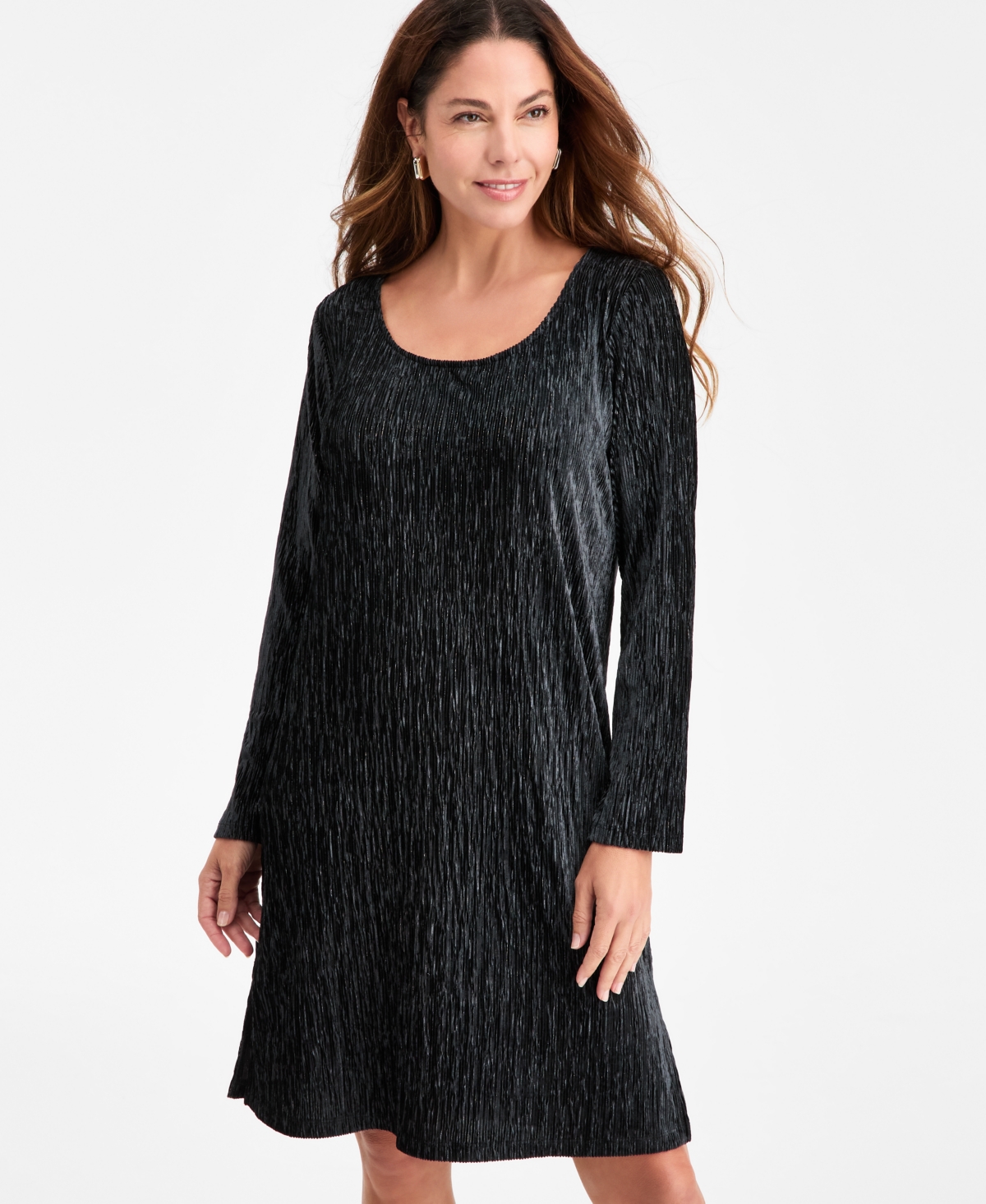Jm Collection Women's Pleated Velvet Dress, Macy's Exclusive In Black