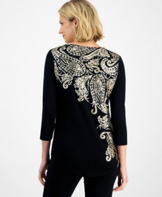 Women's Printed Scoop-Neck 3/4-Sleeve Top