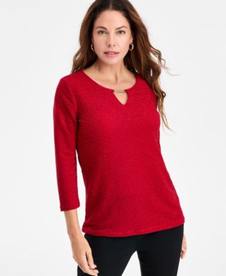 JM Collection - Women's Shine Striped Keyhole Top